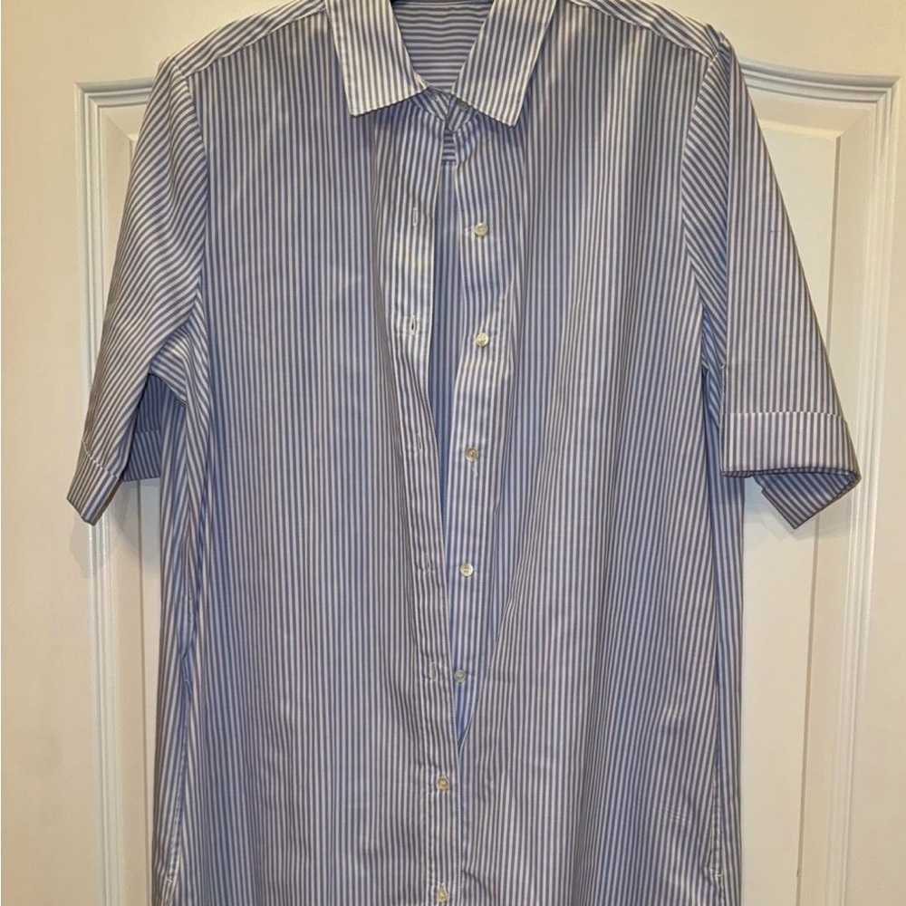 J. McLaughlin Blue and White Striped Button-Down Shirt Dress